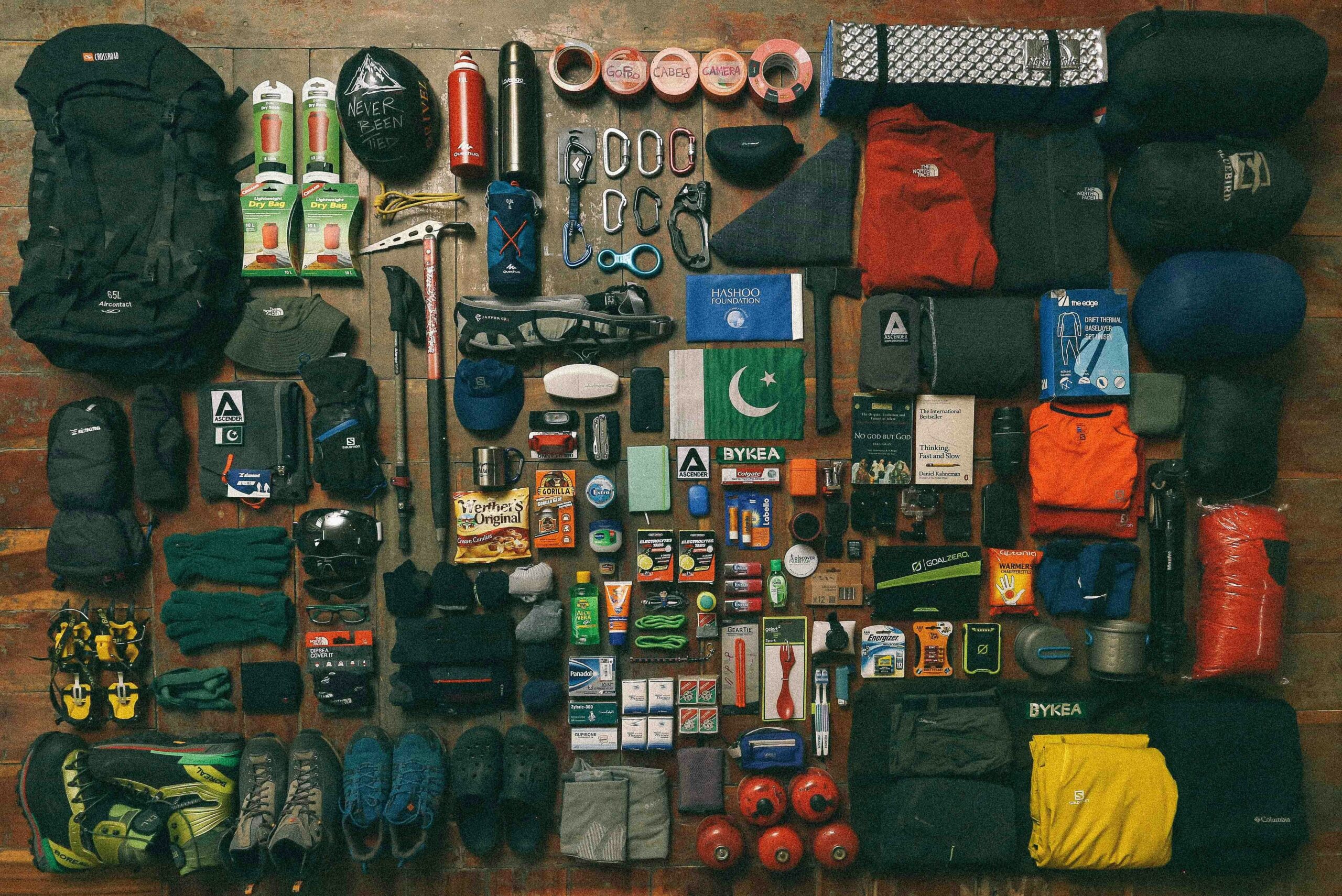Close-up shot of organized travel gear inside a suitcase