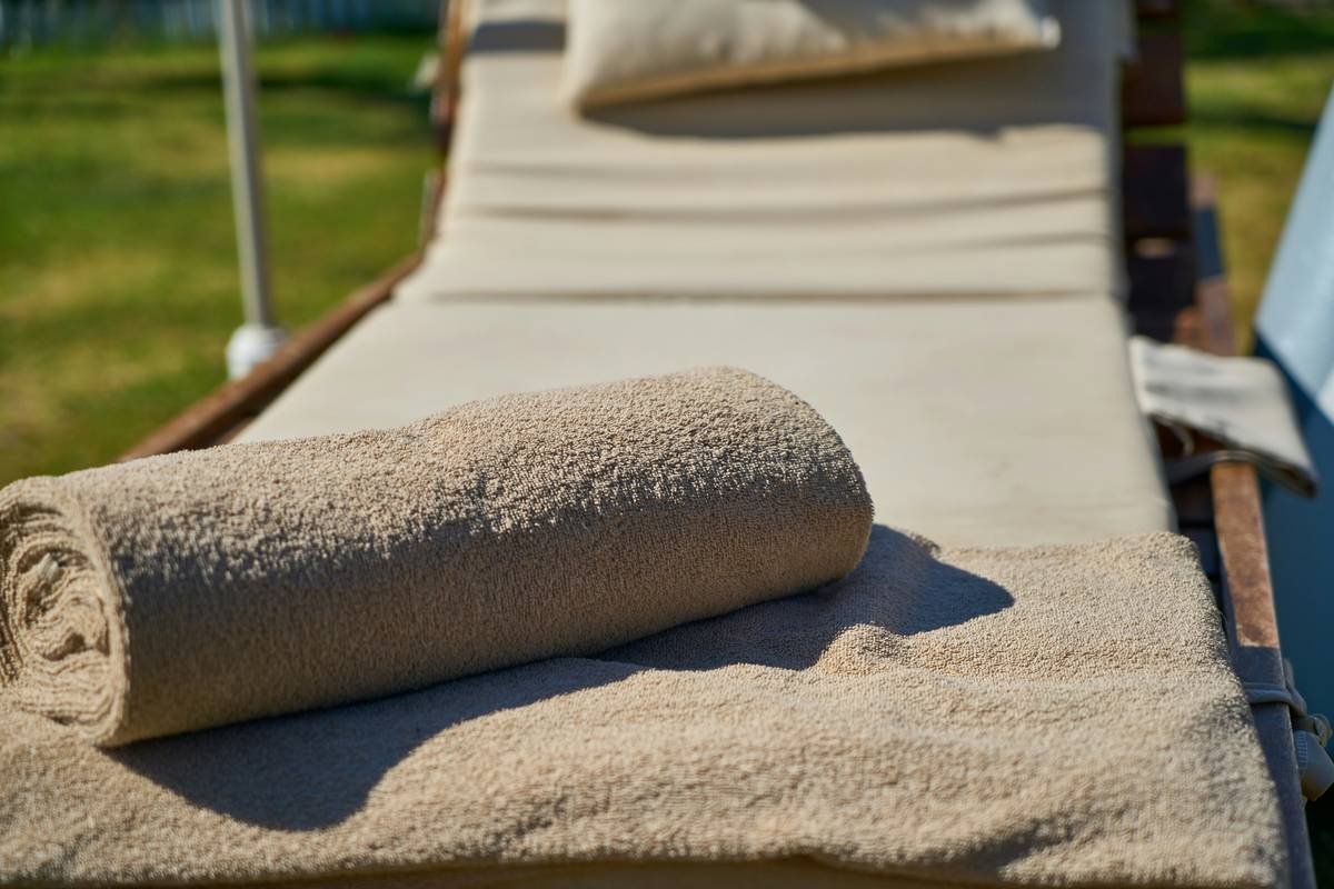 lounge chair and towels close up